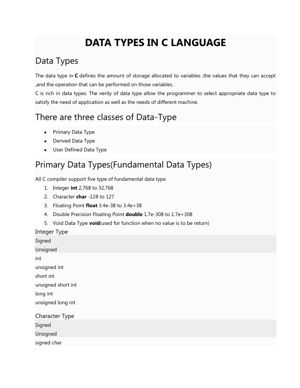 Data Types in C Languages thumbnail